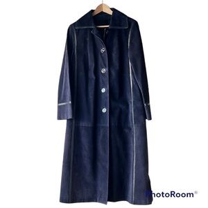 Jeno DE PARIS Vintage Navy Blue Suede Full Length Coat Size 12